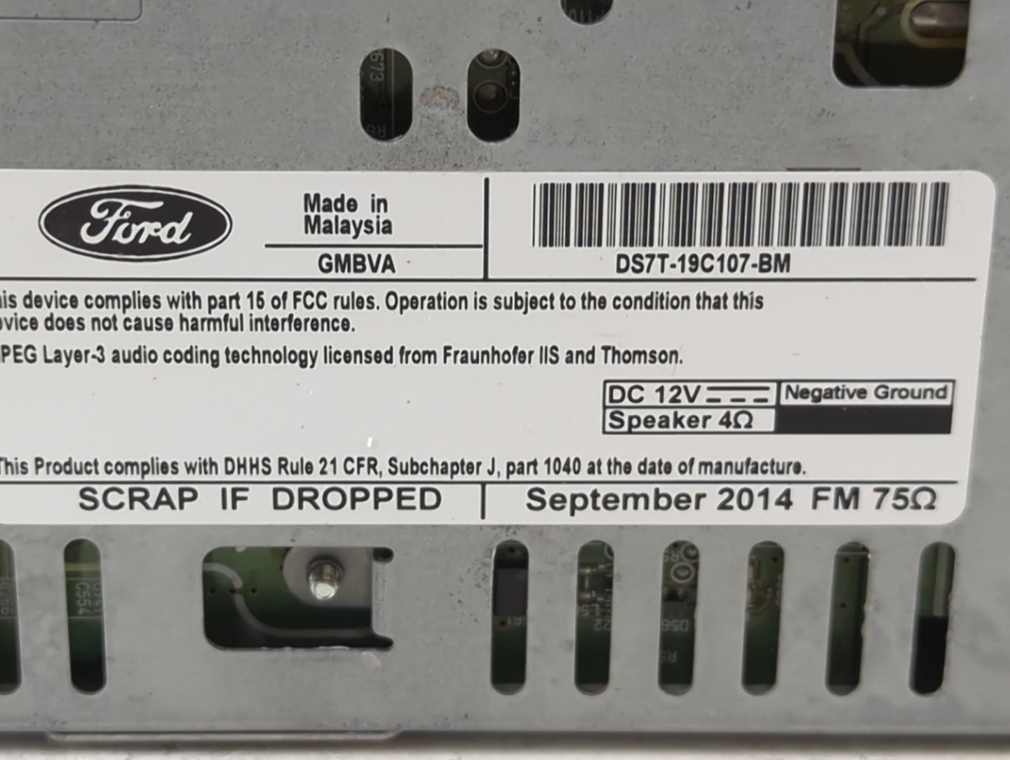 2014-2015 Ford Fusion Radio AM FM Cd Player Receiver Replacement P/N:DS7T-19C107-BM Fits Fits 2014 2015 OEM Used Auto Parts 