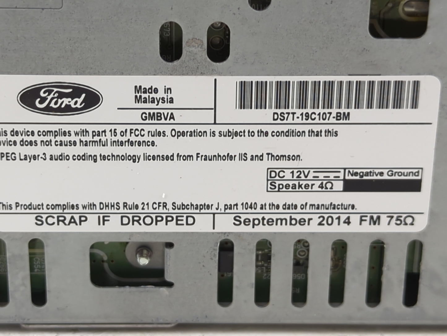 2014-2015 Ford Fusion Radio AM FM Cd Player Receiver Replacement P/N:DS7T-19C107-BM Fits Fits 2014 2015 OEM Used Auto Parts 