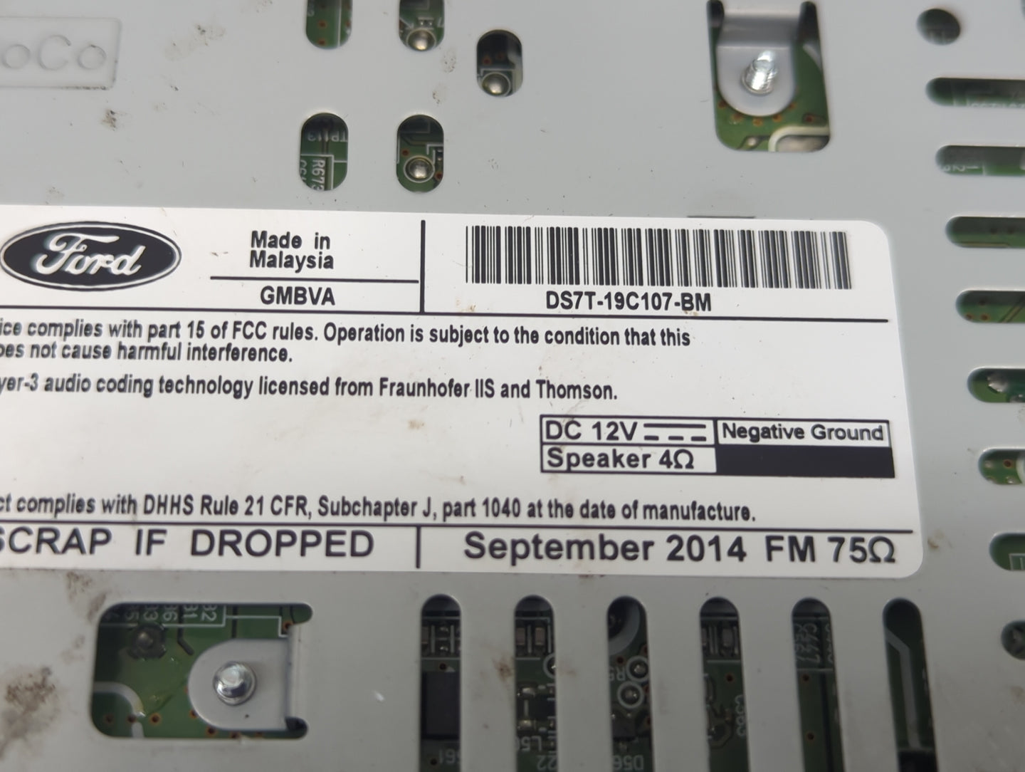 2013-2015 Ford Fusion Radio AM FM Cd Player Receiver Replacement P/N:DS7T-19C107-BM Fits Fits 2013 2014 2015 OEM Used Auto P