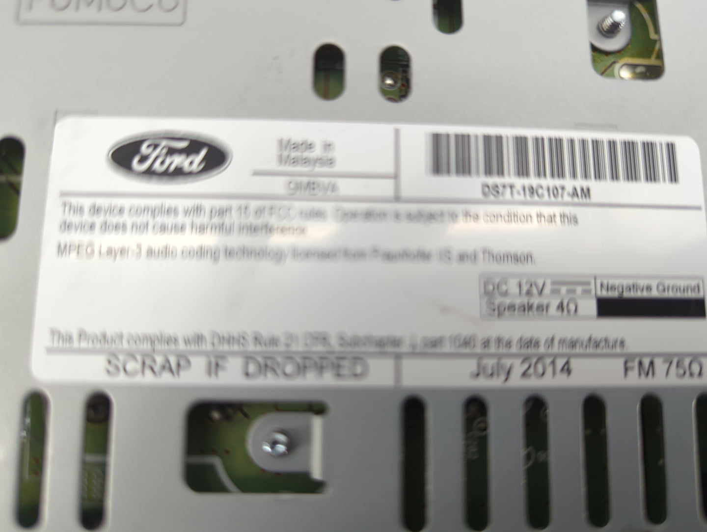 2013-2015 Ford Fusion Radio AM FM Cd Player Receiver Replacement P/N:DS7T-19C107-AM Fits Fits 2013 2014 2015 OEM Used Auto P