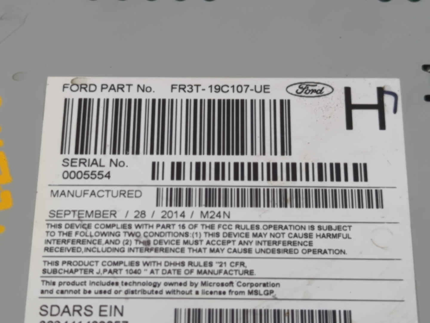 2015 Ford Mustang Radio AM FM Cd Player Receiver Replacement P/N:FR3T-19C107-UE FR3T-19C107-TE Fits OEM Used Auto Parts - Oe