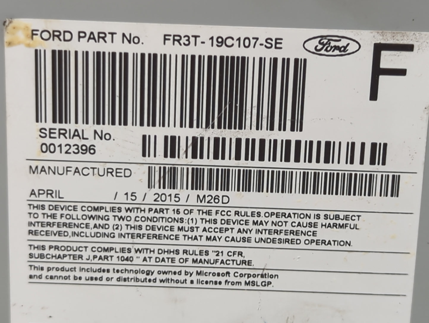 2015-2016 Ford Mustang Radio AM FM Cd Player Receiver Replacement P/N:PU-3603S-B FR3T-19C107-SE, 276-1532-25 Fits Fits 2015 