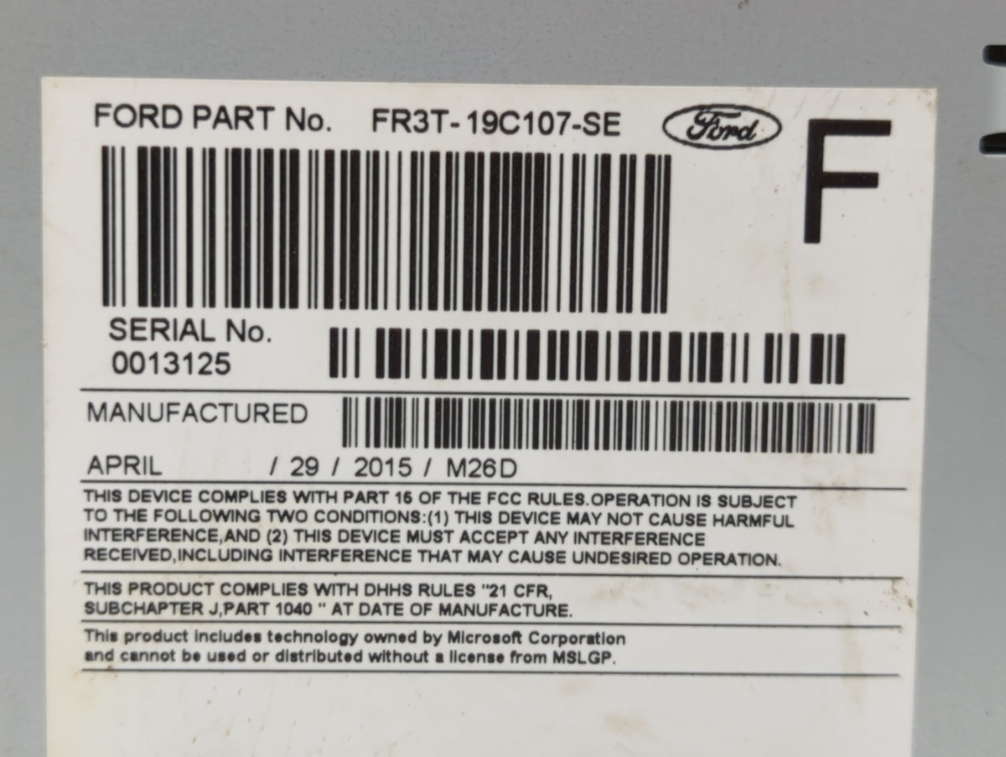 2015-2016 Ford Mustang Am Fm Cd Player Radio Receiver - Oemusedautoparts1.com