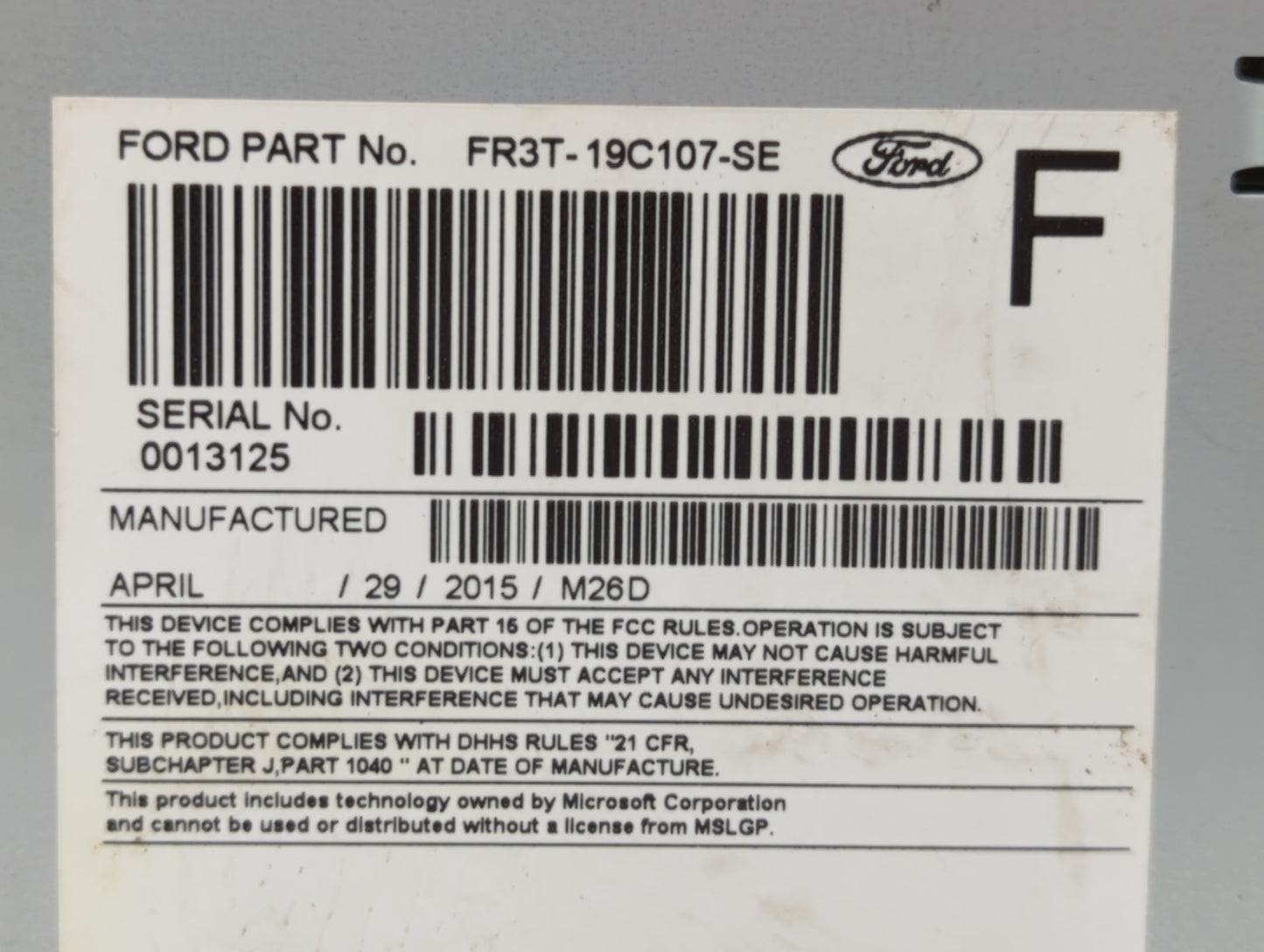 2015-2016 Ford Mustang Am Fm Cd Player Radio Receiver - Oemusedautoparts1.com