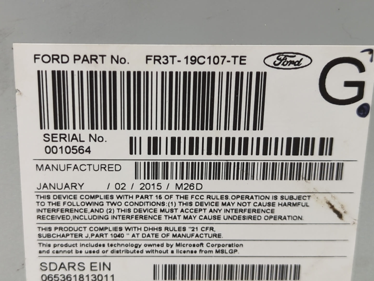 2015 Ford Mustang Radio AM FM Cd Player Receiver Replacement P/N:FR3T-19C107-TE Fits OEM Used Auto Parts - Oemusedautoparts1