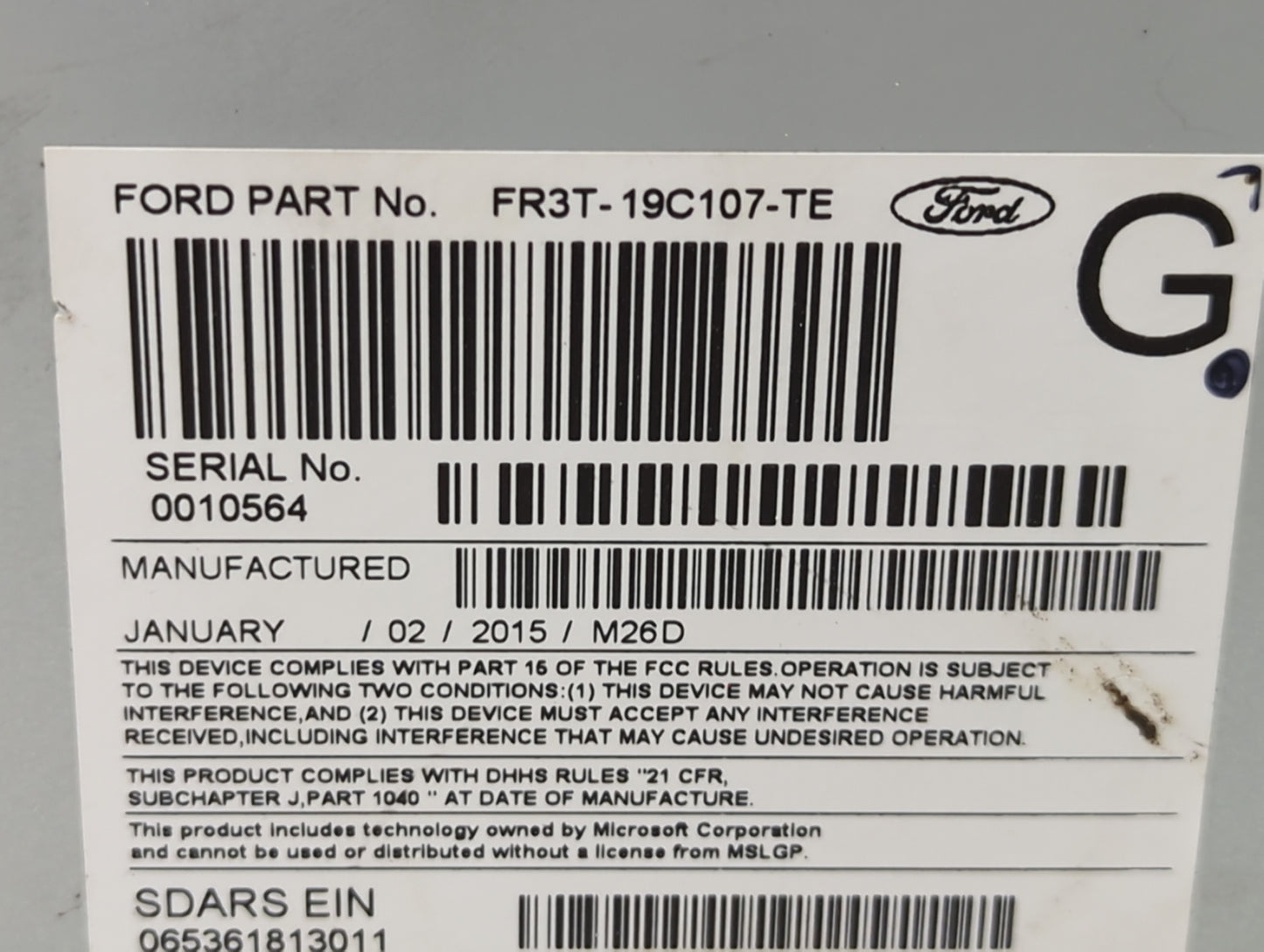 2015 Ford Mustang Radio AM FM Cd Player Receiver Replacement P/N:FR3T-19C107-TE Fits OEM Used Auto Parts - Oemusedautoparts1