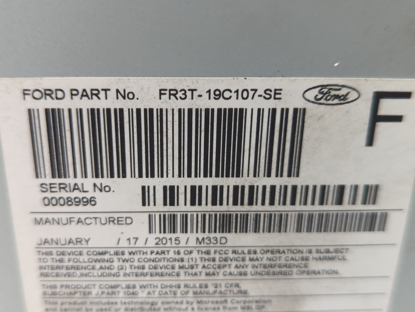 2015 Ford Mustang Radio AM FM Cd Player Receiver Replacement P/N:FR3T-19C107-SE Fits OEM Used Auto Parts - Oemusedautoparts1