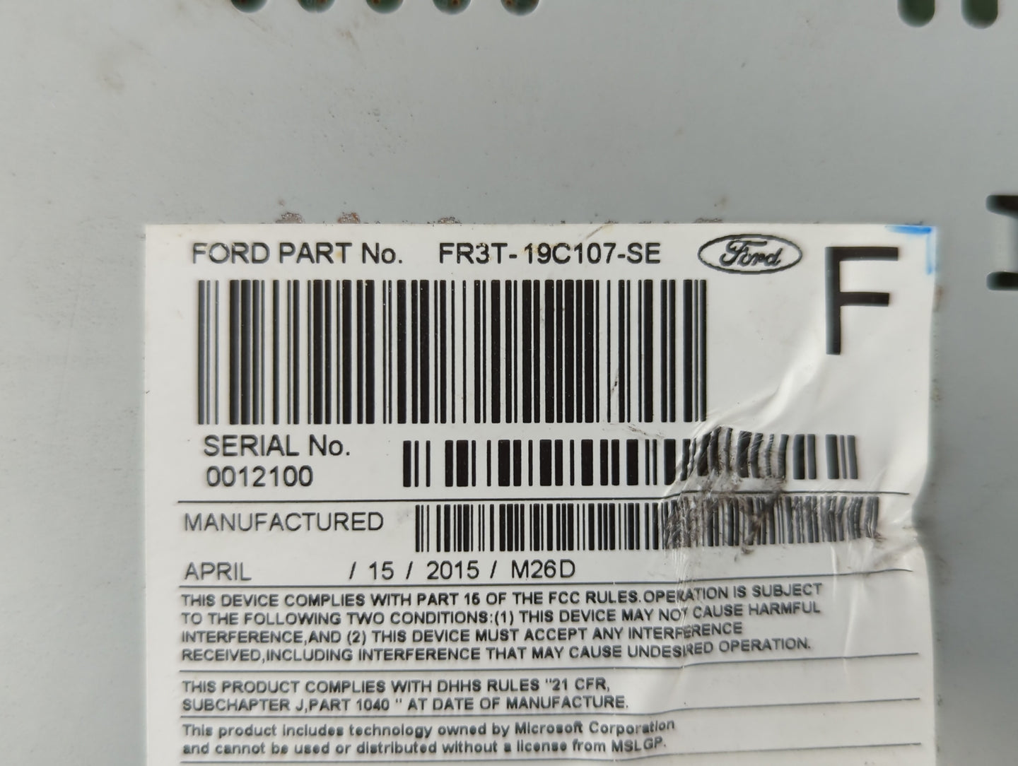 2015-2016 Ford Mustang Radio AM FM Cd Player Receiver Replacement P/N:FR3T-19C107-SE Fits Fits 2015 2016 OEM Used Auto Parts