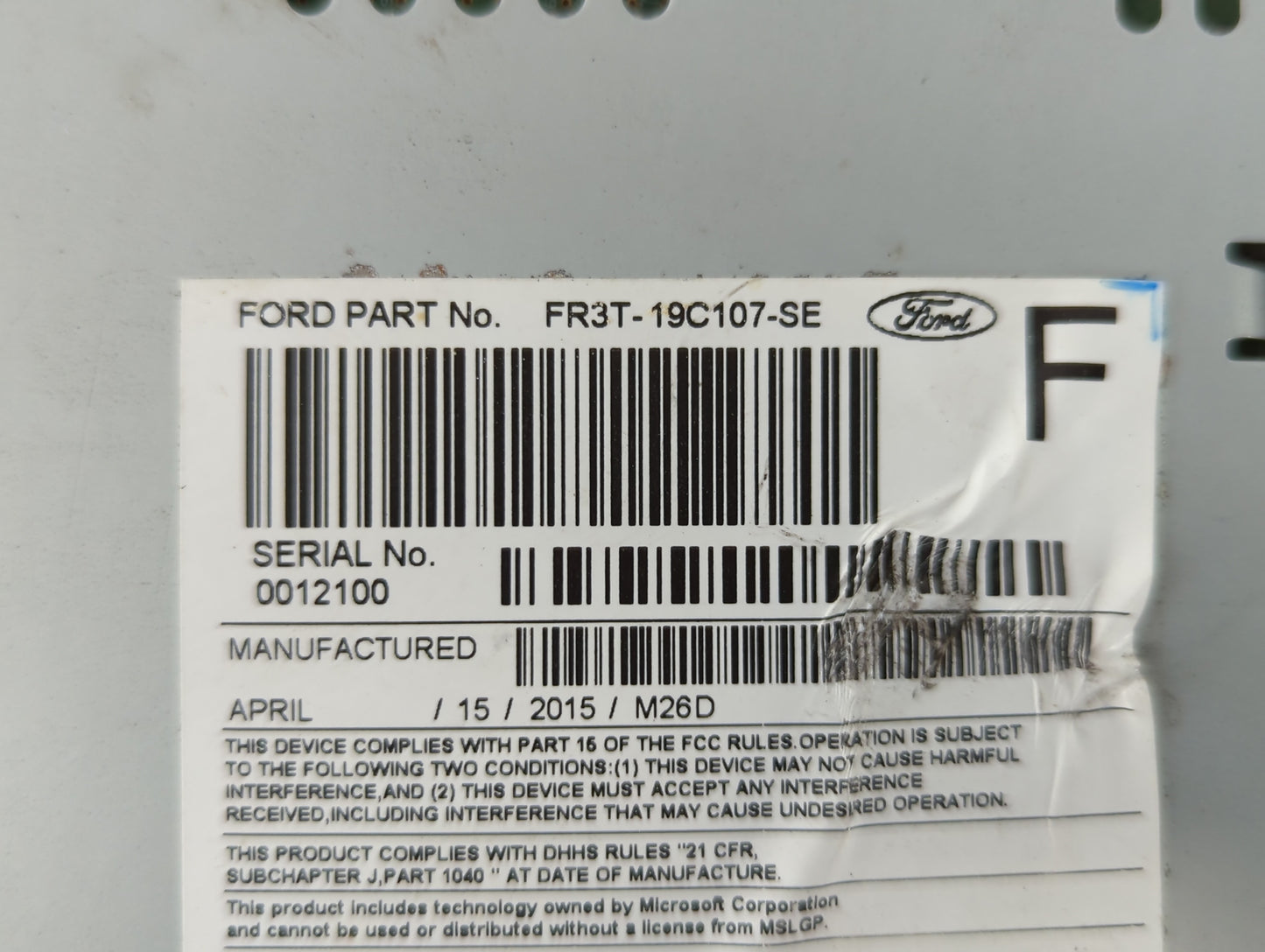 2015-2016 Ford Mustang Radio AM FM Cd Player Receiver Replacement P/N:FR3T-19C107-SE Fits Fits 2015 2016 OEM Used Auto Parts