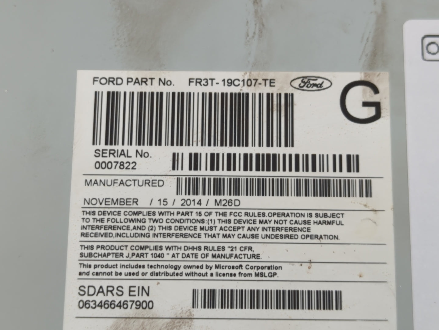 2015 Ford Mustang Radio AM FM Cd Player Receiver Replacement P/N:FR3T-19C107-TE Fits OEM Used Auto Parts - Oemusedautoparts1