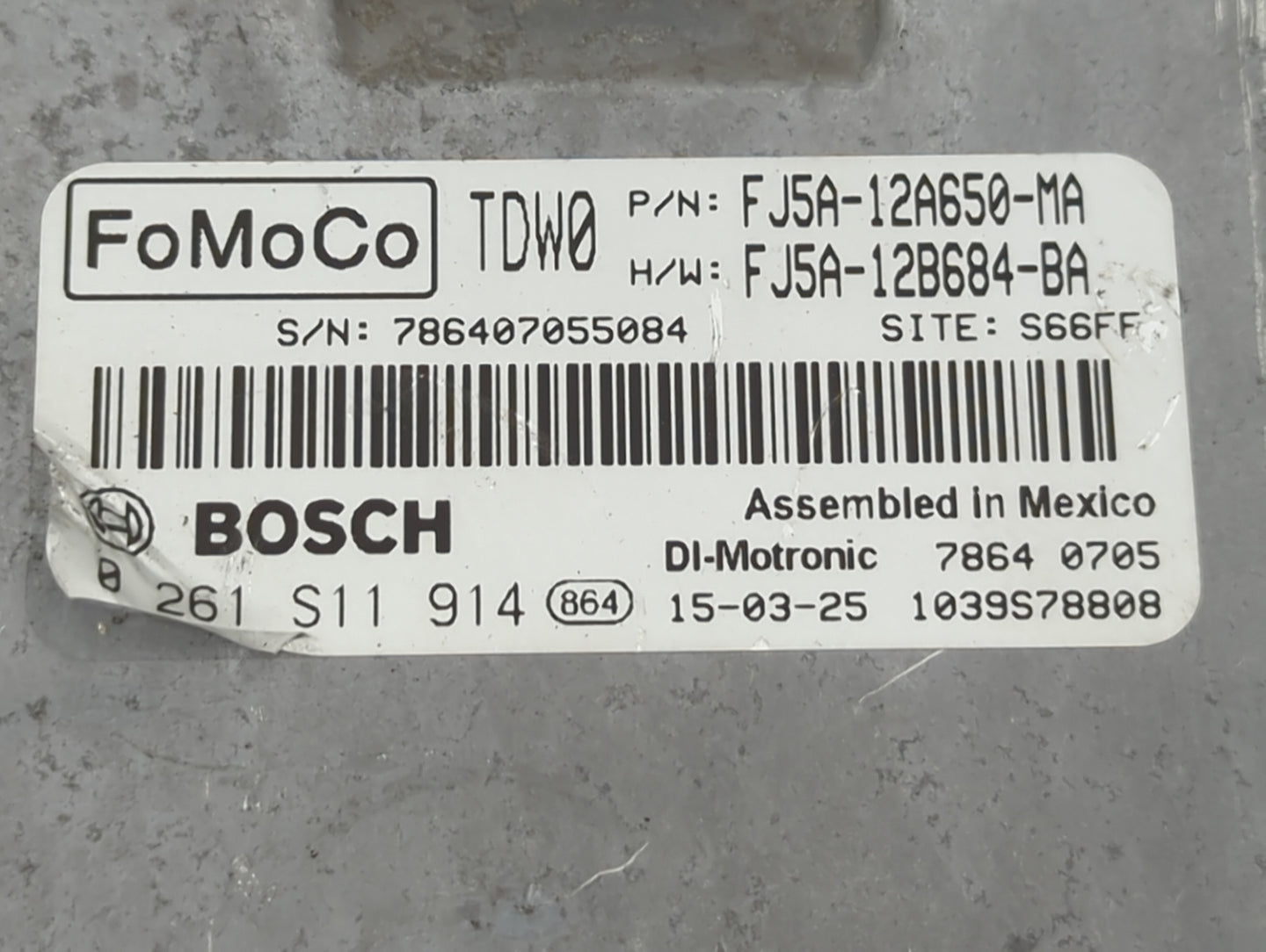 2015-2016 Ford Transit Connect PCM Engine Control Computer ECU ECM PCU OEM P/N:0 261 S11 914 FJ5A-12A650-MA Fits Fits 2015 2