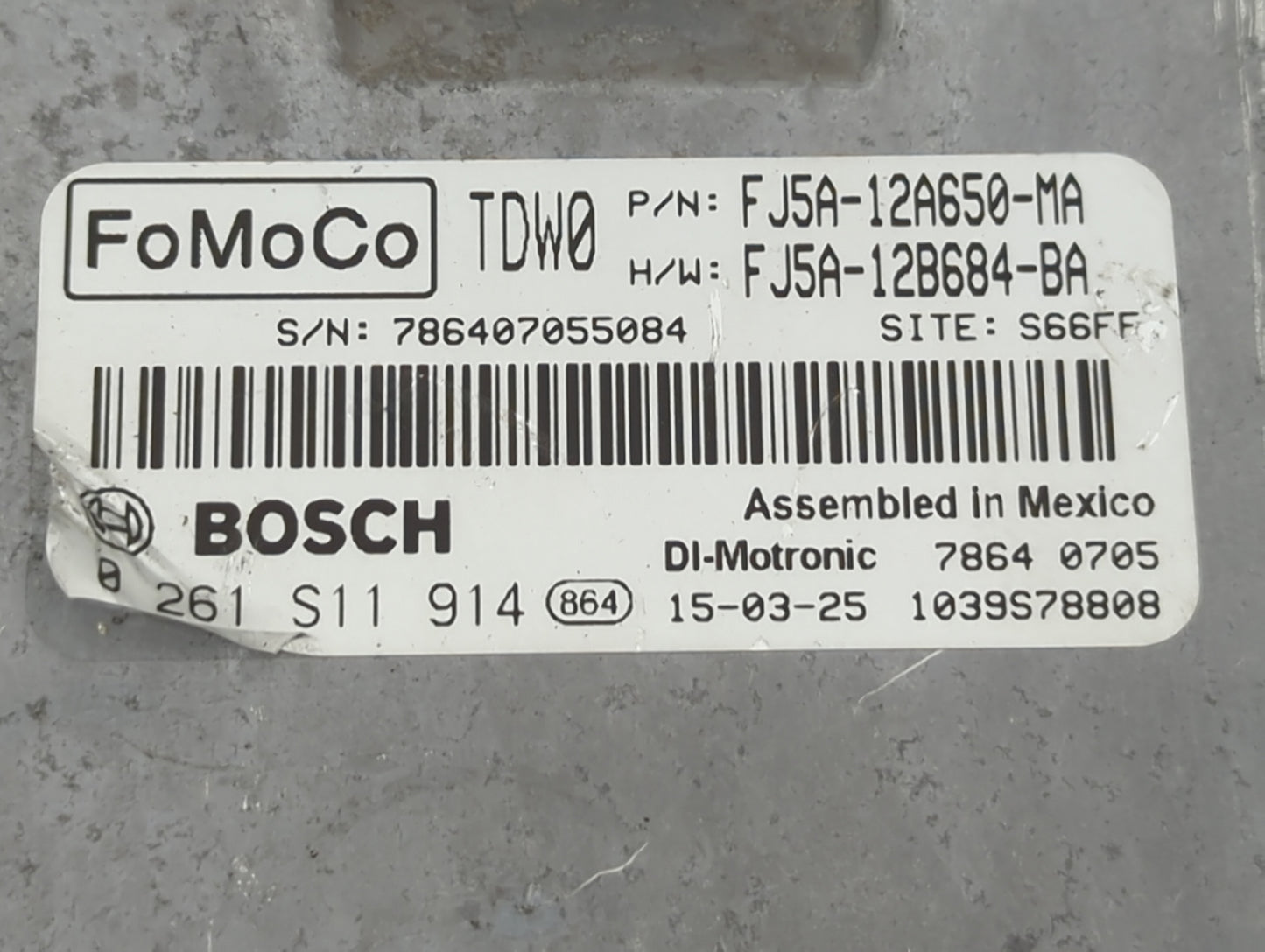 2015-2016 Ford Transit Connect PCM Engine Control Computer ECU ECM PCU OEM P/N:0 261 S11 914 FJ5A-12A650-MA Fits Fits 2015 2