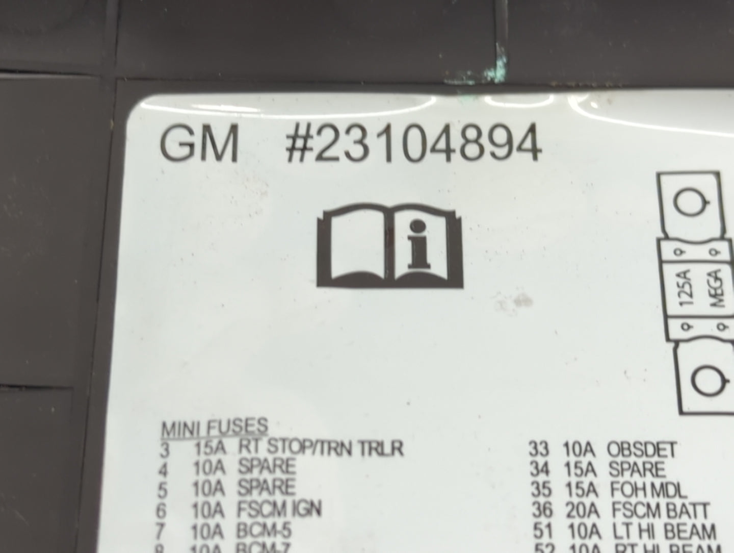 2013-2016 Gmc Savana 2500 Fusebox Fuse Box Panel Relay Module P/N:23104894 Fits Fits 2013 2014 2015 2016 OEM Used Auto Parts