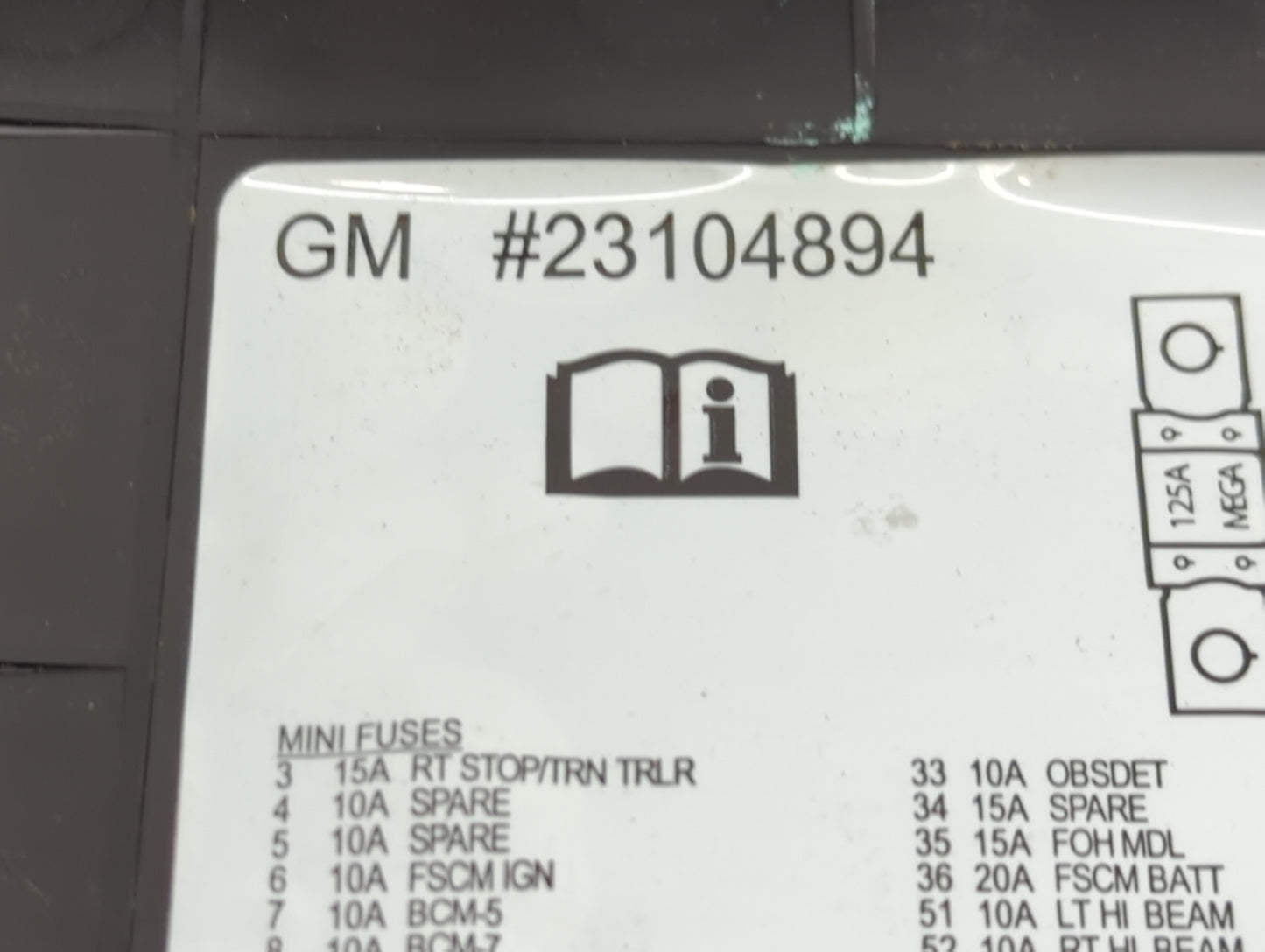 2013-2016 Gmc Savana 2500 Fusebox Fuse Box Panel Relay Module P/N:23104894 Fits Fits 2013 2014 2015 2016 OEM Used Auto Parts