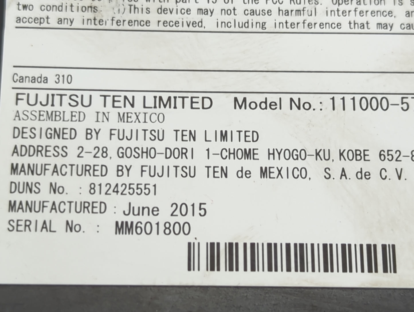 2015 Gmc Sierra 1500 Denali Radio AM FM Cd Player Receiver Replacement P/N:13506455 111000-5711A101 Fits Fits 2016 OEM Used 