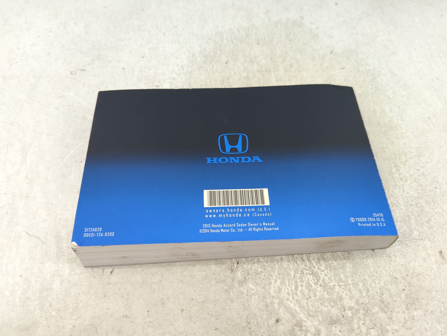 2015 Honda Accord Owners Manual Book Guide P/N:00X31-T2A-6200 31T2A620 OEM Used Auto Parts - Oemusedautoparts1.com