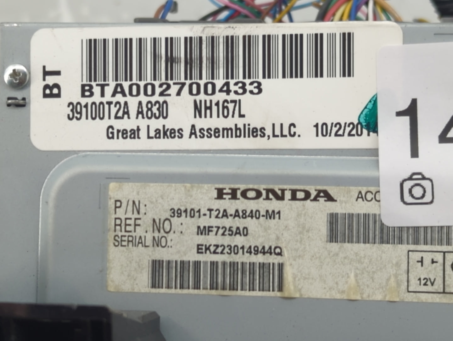 2013-2015 Honda Accord Radio AM FM Cd Player Receiver Replacement P/N:39100T2A A830 39101-T2A-A840-M1 Fits Fits 2013 2014 20