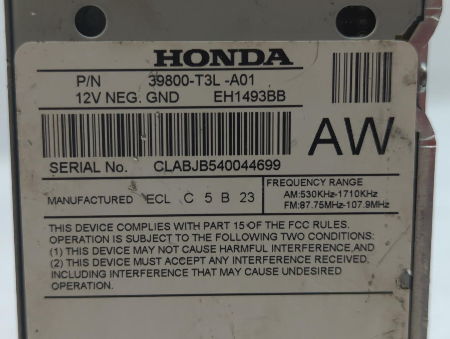2013-2015 Honda Accord Radio AM FM Cd Player Receiver Replacement P/N:39800-T3L-A01 39186-T3L-A511-M1 Fits Fits 2013 2014 20