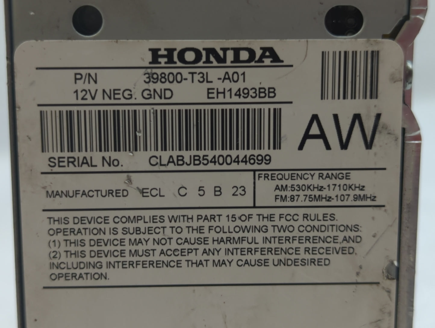 2013-2015 Honda Accord Radio AM FM Cd Player Receiver Replacement P/N:39800-T3L-A01 39186-T3L-A511-M1 Fits Fits 2013 2014 20