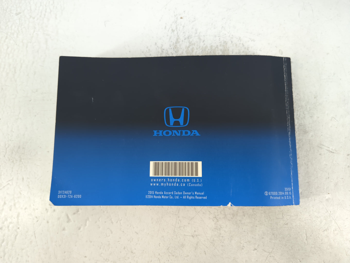 2015 Honda Accord Owners Manual Book Guide P/N:00X31-T2A-6200 31T2A620 OEM Used Auto Parts - Oemusedautoparts1.com
