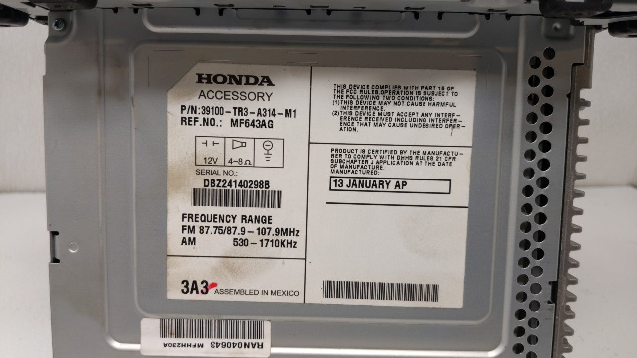 2013-2015 Honda Civic Am Fm Cd Player Radio Receiver - Oemusedautoparts1.com