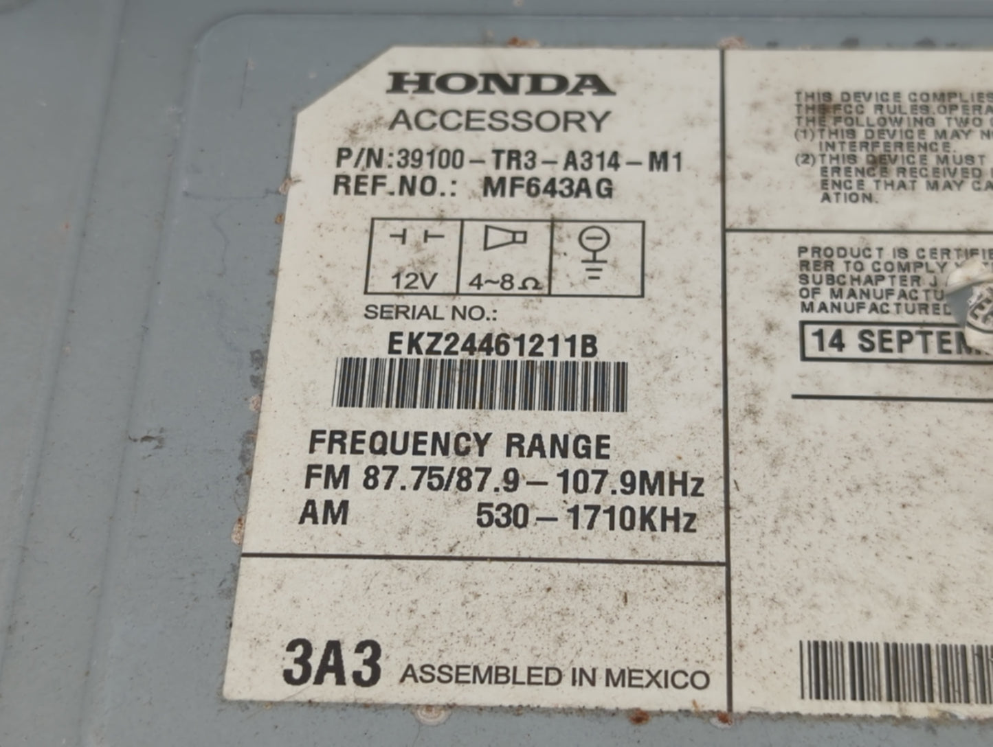 2013-2015 Honda Civic Radio AM FM Cd Player Receiver Replacement P/N:39100-TR3-A314-M1 Fits Fits 2013 2014 2015 OEM Used Aut
