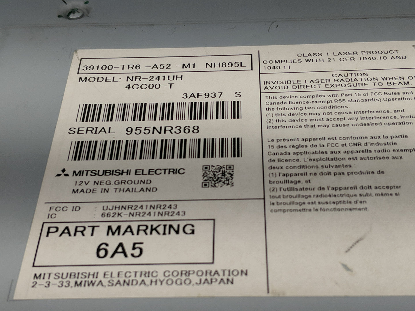 2014-2015 Honda Civic Radio AM FM Cd Player Receiver Replacement P/N:39100-TR6-A52-M1 Fits Fits 2014 2015 OEM Used Auto Part