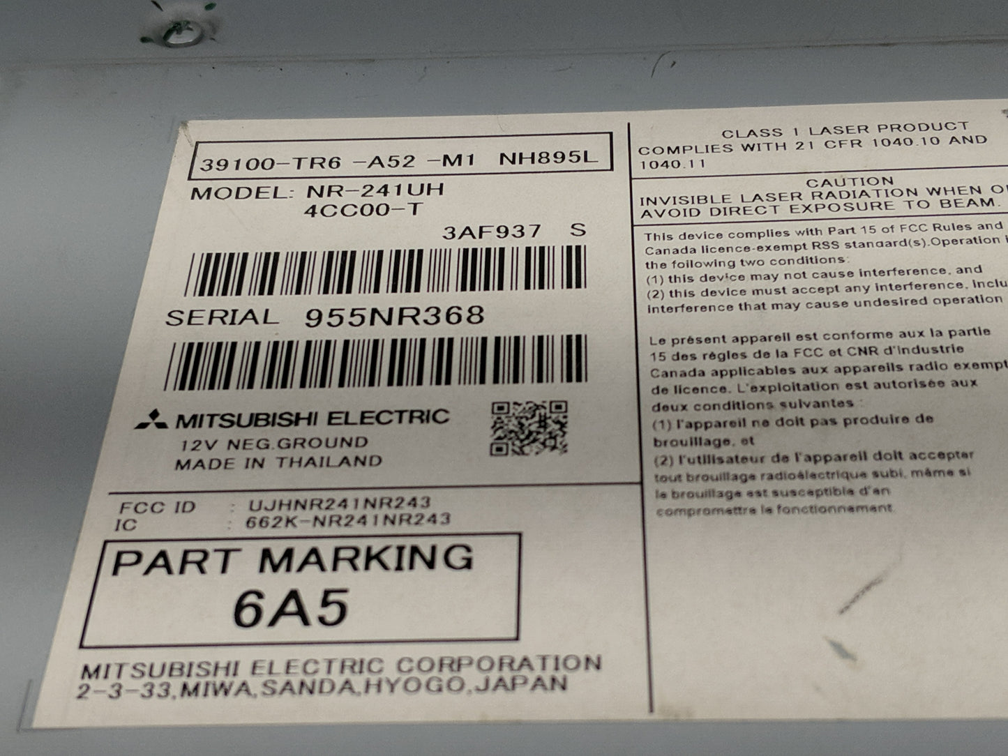 2014-2015 Honda Civic Radio AM FM Cd Player Receiver Replacement P/N:39100-TR6-A52-M1 Fits Fits 2014 2015 OEM Used Auto Part