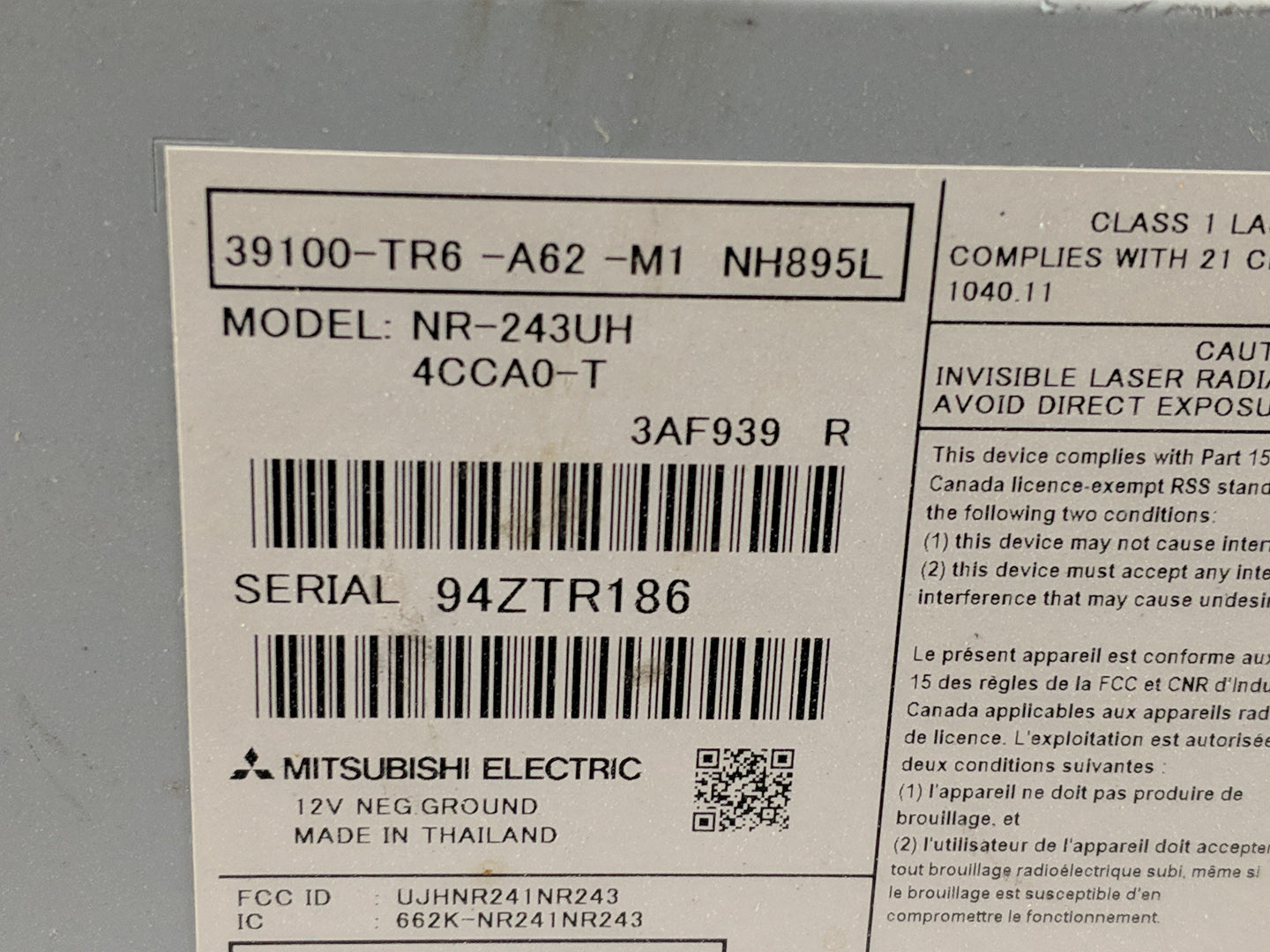 2014-2015 Honda Civic Radio AM FM Cd Player Receiver Replacement P/N:39100-TR6-A62-M1 Fits Fits 2014 2015 OEM Used Auto Part