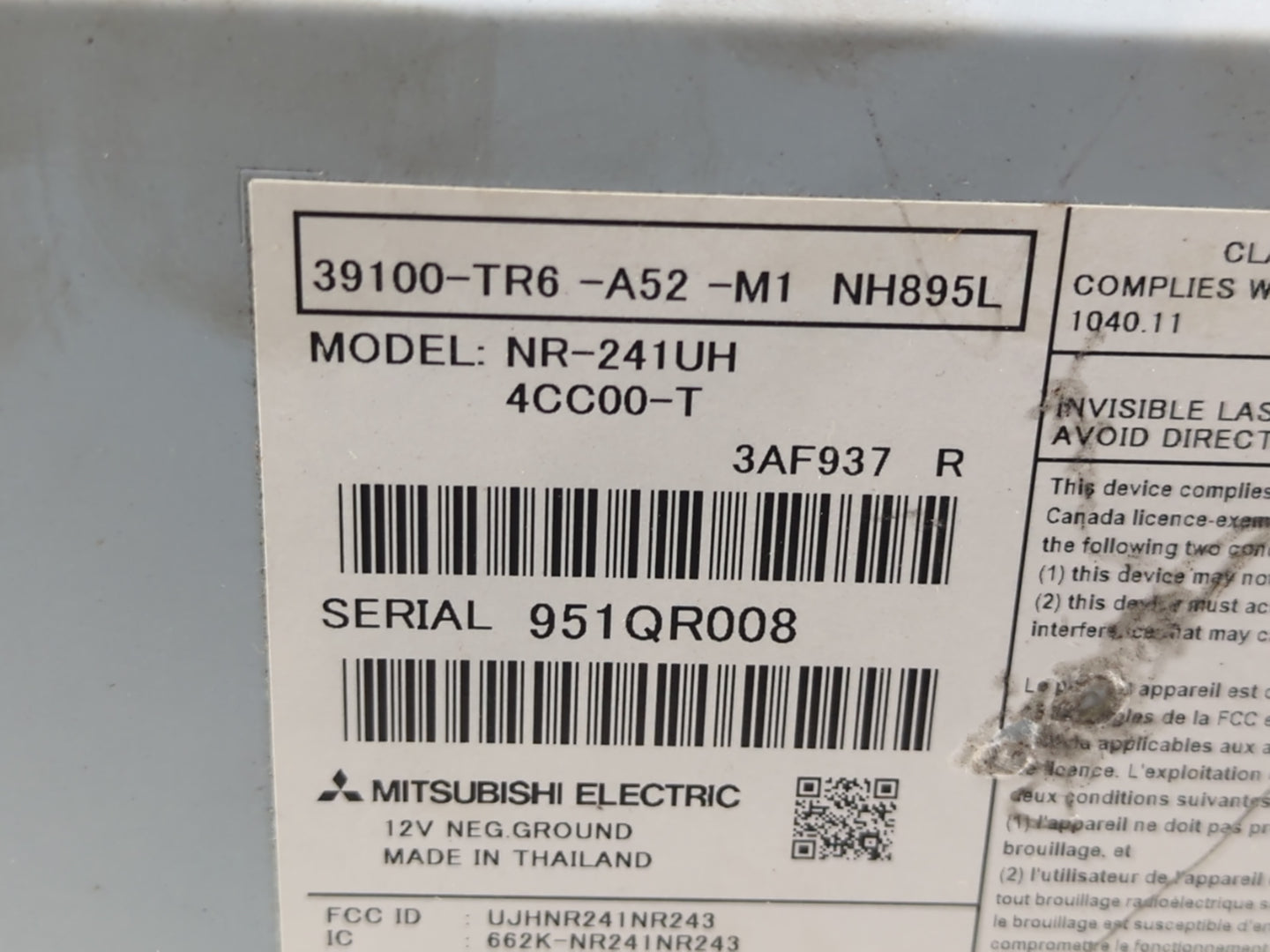 2014-2015 Honda Civic Radio AM FM Cd Player Receiver Replacement P/N:NR-241UH4CC00-T Fits Fits 2014 2015 OEM Used Auto Parts