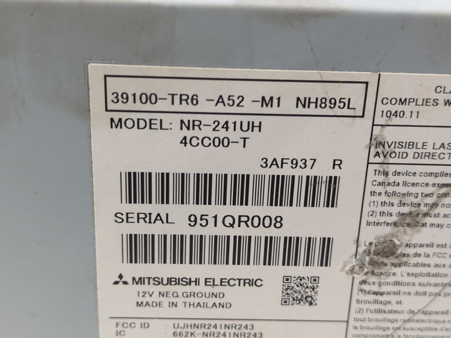 2014-2015 Honda Civic Radio AM FM Cd Player Receiver Replacement P/N:NR-241UH4CC00-T Fits Fits 2014 2015 OEM Used Auto Parts