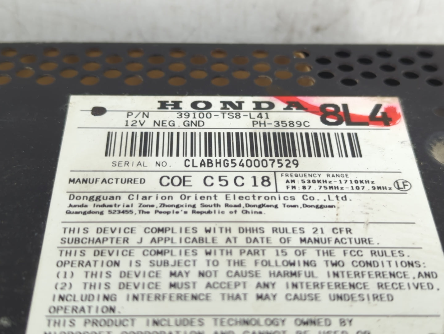 2014-2015 Honda Civic Radio AM FM Cd Player Receiver Replacement P/N:39100-TS8-L41 Fits Fits 2014 2015 OEM Used Auto Parts -
