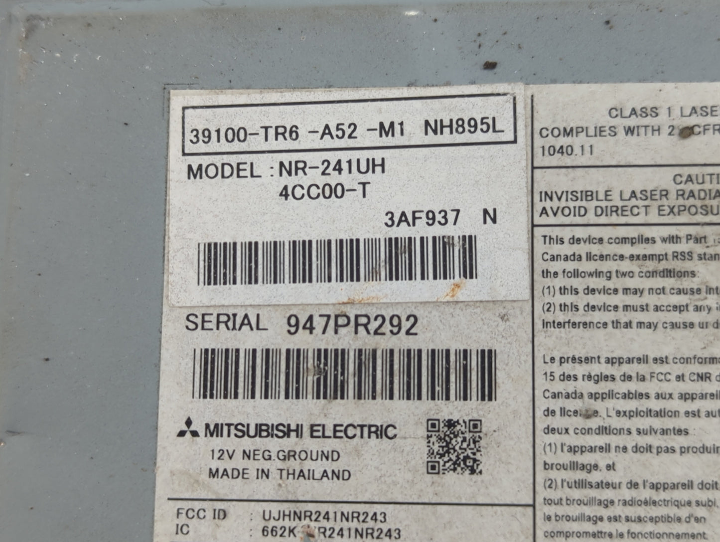 2014-2015 Honda Civic Radio AM FM Cd Player Receiver Replacement P/N:39100-TR6-A52-M1 Fits Fits 2014 2015 OEM Used Auto Part