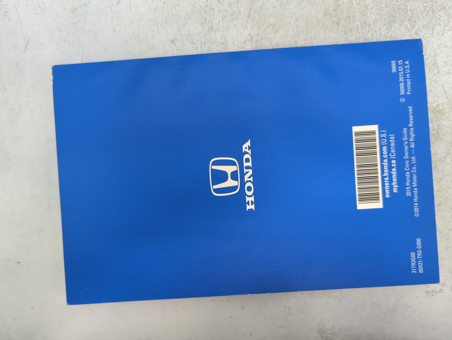 2015 Honda Civic Owners Manual Book Guide P/N:31TR3G00 00X31-TR3-G000, 00X31-TR3-E010 OEM Used Auto Parts - Oemusedautoparts