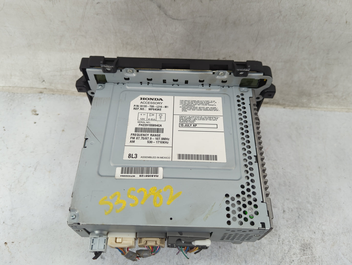 2013-2015 Honda Civic Radio AM FM Cd Player Receiver Replacement P/N:39100-TS8-L314-M1 MF643AE Fits Fits 2013 2014 2015 OEM 