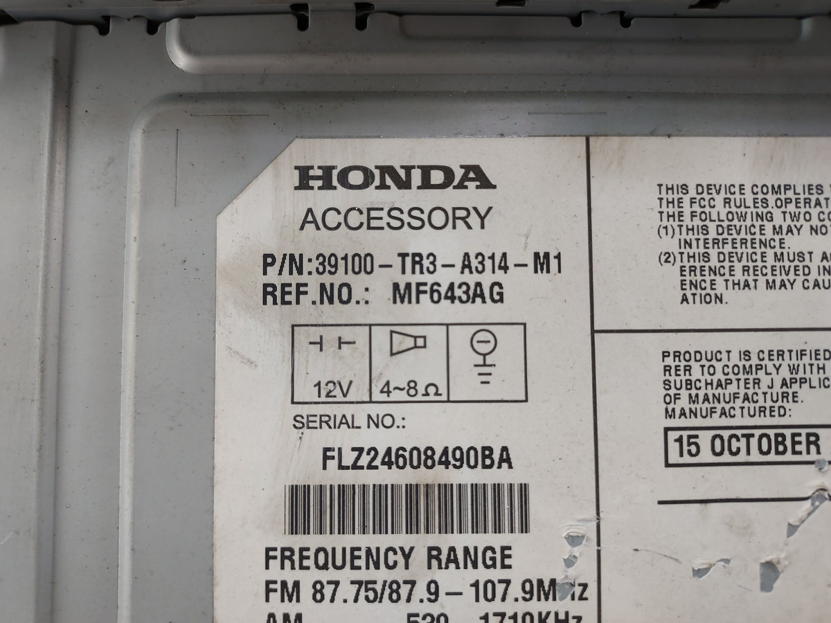 2013-2015 Honda Civic Radio AM FM Cd Player Receiver Replacement P/N:39100-TR3-A314-M1 MF643AG Fits Fits 2013 2014 2015 OEM 