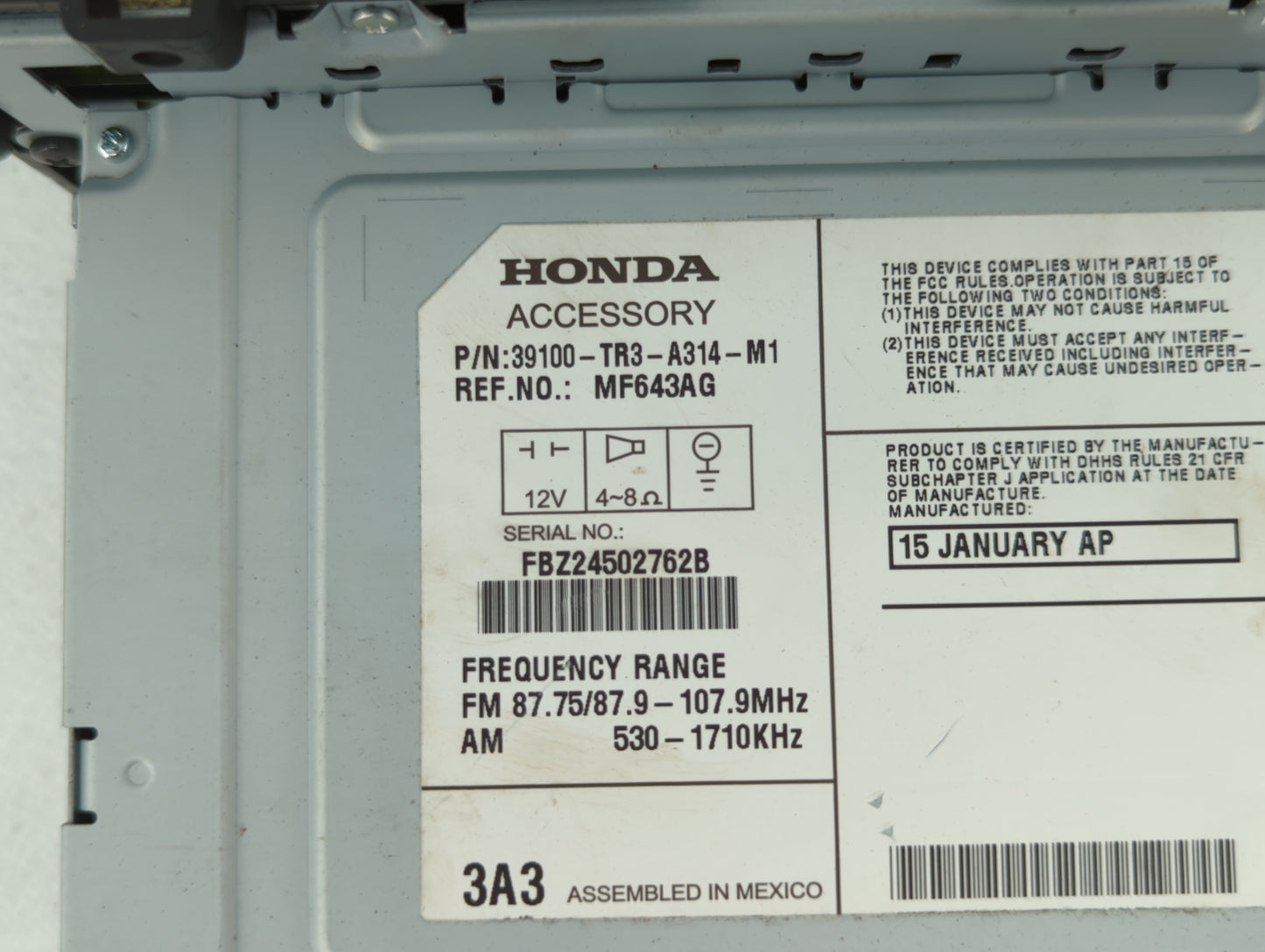 2013-2015 Honda Civic Radio AM FM Cd Player Receiver Replacement P/N:78260-TR0-A130-M1 39100-TR3-A314-M1 Fits Fits 2013 2014