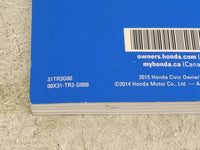 2015 Honda Civic Owners Manual Book Guide P/N:00X31-TR3-G000 31TR3G00 OEM Used Auto Parts - Oemusedautoparts1.com