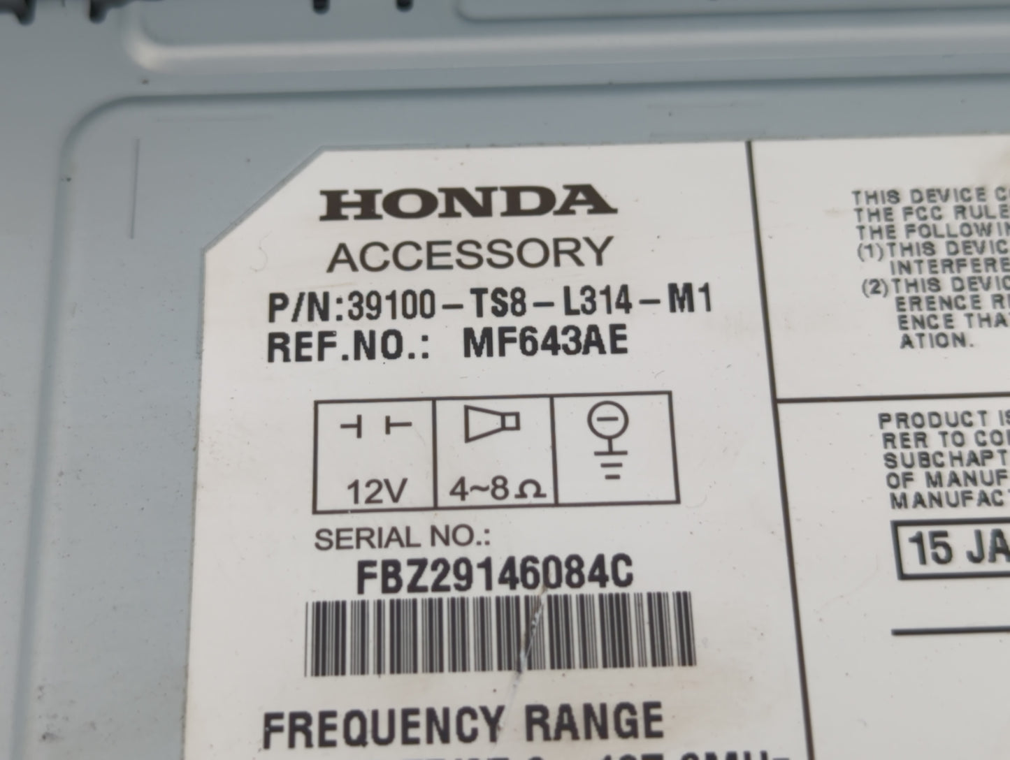 2013-2015 Honda Civic Radio AM FM Cd Player Receiver Replacement P/N:39100-TS8-L314-M1 Fits Fits 2013 2014 2015 OEM Used Aut