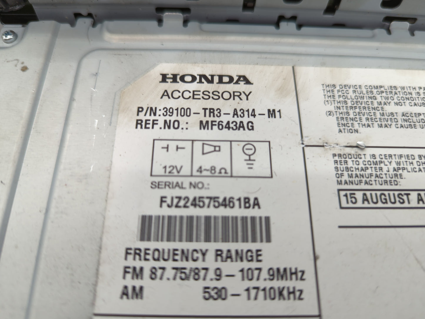 2013-2015 Honda Civic Radio AM FM Cd Player Receiver Replacement P/N:39100-TR3-A314-M1 Fits Fits 2013 2014 2015 OEM Used Aut