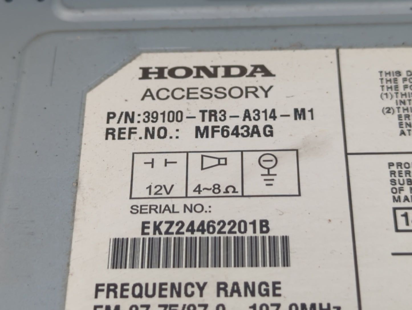 2013-2015 Honda Civic Radio AM FM Cd Player Receiver Replacement P/N:39100-TRS-A314-M1 Fits Fits 2013 2014 2015 OEM Used Aut
