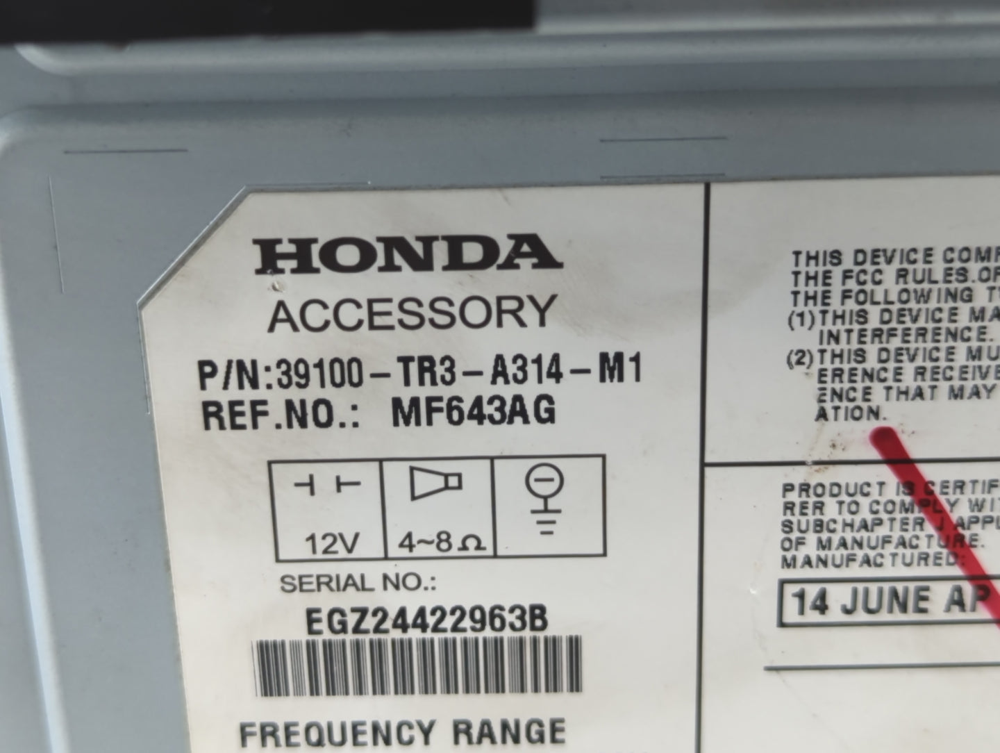 2013-2015 Honda Civic Am Fm Cd Player Radio Receiver - Oemusedautoparts1.com
