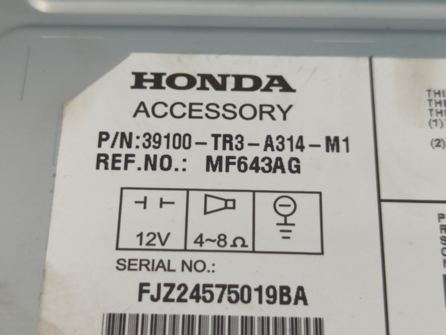 2013-2015 Honda Civic Radio AM FM Cd Player Receiver Replacement P/N:39100-TR3-A314-M1 Fits Fits 2013 2014 2015 OEM Used Aut