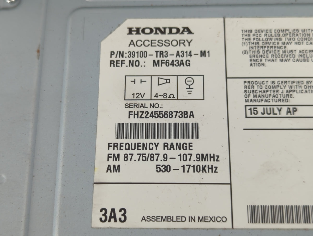2013-2015 Honda Civic Am Fm Cd Player Radio Receiver 755356 - Oemusedautoparts1.com