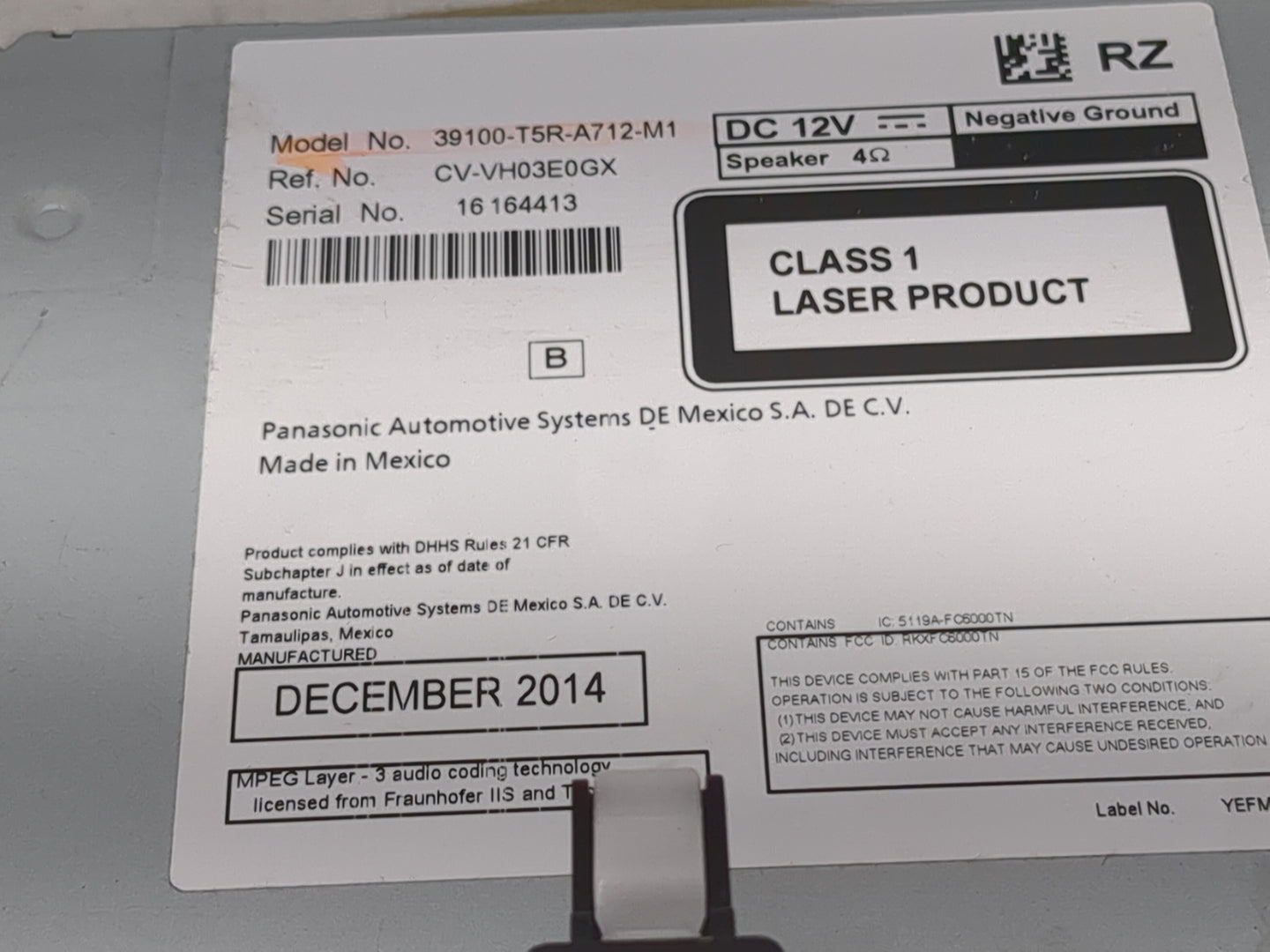 2015-2019 Honda Fit Radio AM FM Cd Player Receiver Replacement P/N:39100-T5R-A712-M1 Fits Fits 2015 2016 2017 2018 2019 OEM 