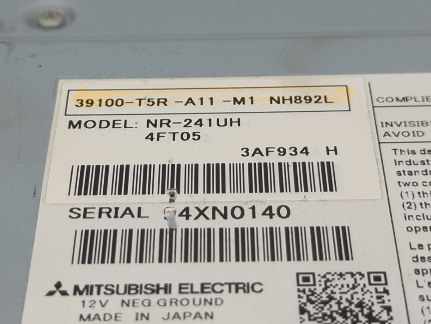 2015-2019 Honda Fit Radio AM FM Cd Player Receiver Replacement P/N:39100-T5R-A11-M1 NR-241UH Fits Fits 2015 2016 2017 2018 2