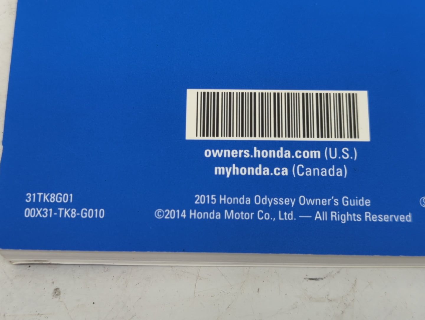 2015 Honda Odyssey Owners Manual Book Guide P/N:31TK8G01 00X31-TK8-G010 OEM Used Auto Parts - Oemusedautoparts1.com