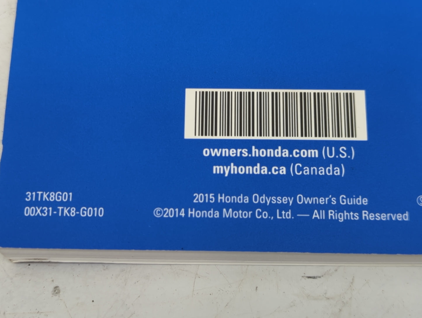 2015 Honda Odyssey Owners Manual Book Guide P/N:31TK8G01 00X31-TK8-G010 OEM Used Auto Parts - Oemusedautoparts1.com