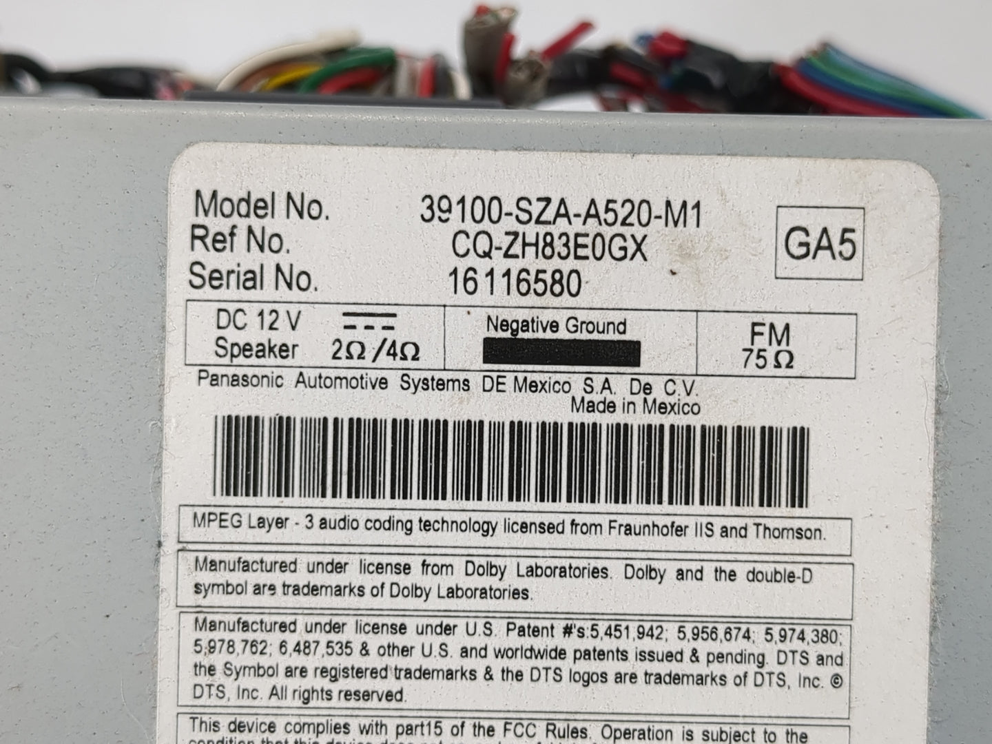 2012-2015 Honda Pilot Radio AM FM Cd Player Receiver Replacement P/N:39100-SZA-A520-M1 Fits Fits 2012 2013 2014 2015 OEM Use
