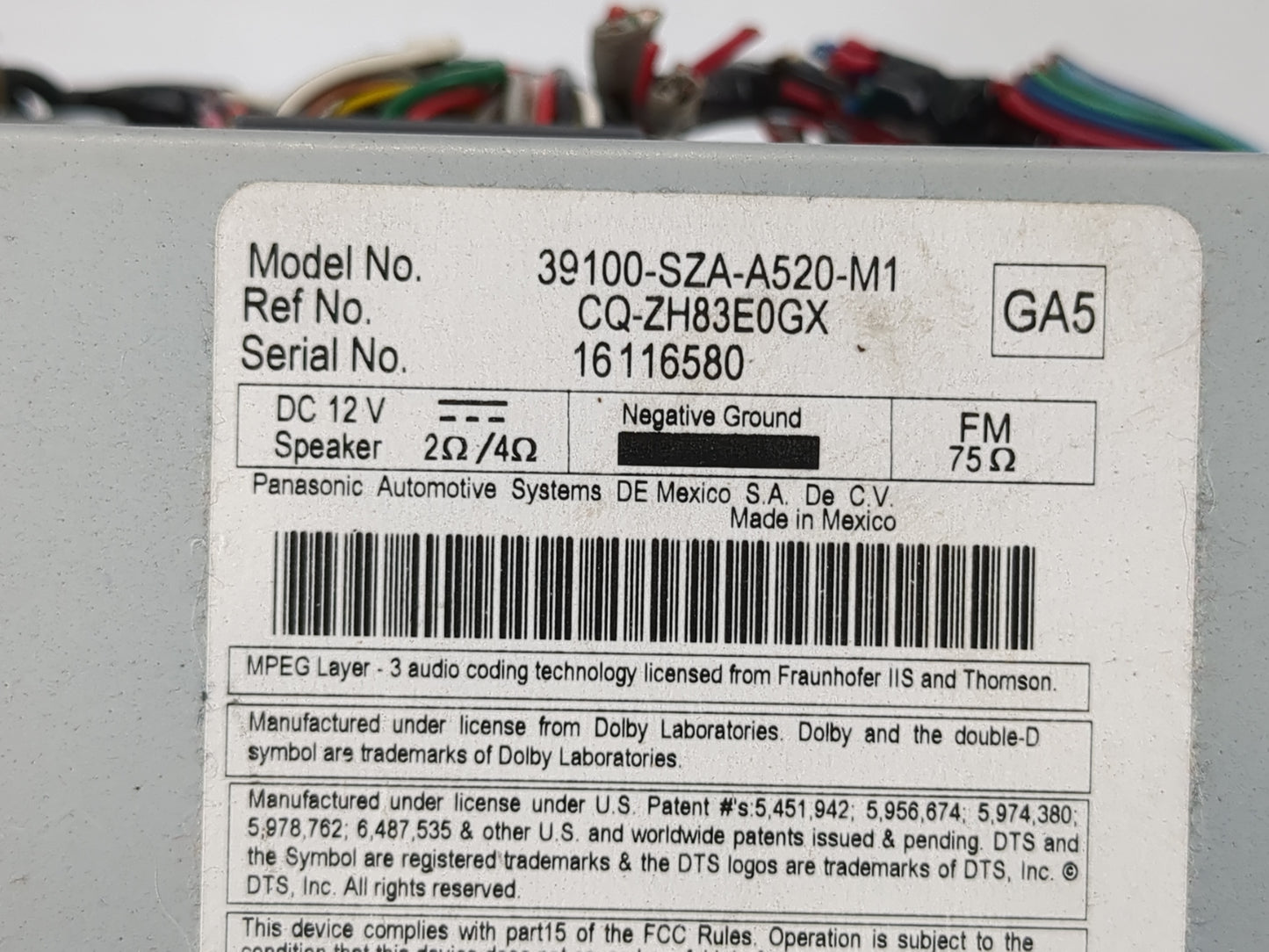 2012-2015 Honda Pilot Radio AM FM Cd Player Receiver Replacement P/N:39100-SZA-A520-M1 Fits Fits 2012 2013 2014 2015 OEM Use